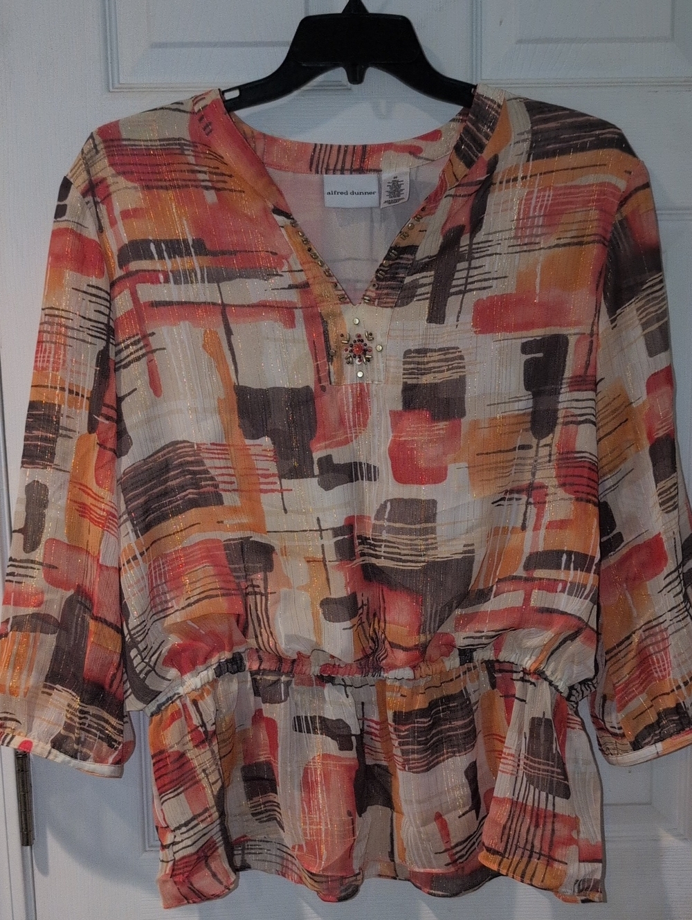 Alfred Dunner Multi-Color Abstract Print Peplum Tunic
